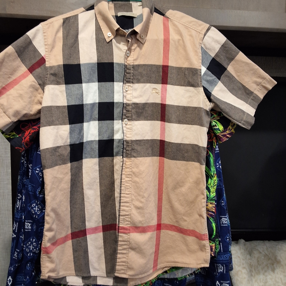 Burberry Beige and Black Checkered Casual Shirt